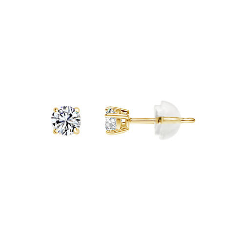 14K Gold 3.5mm Round Stud Earrings featured Swarovski Zirconia