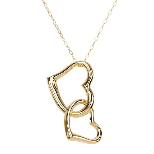 10K Yellow Gold Polished Open Interlocking Hearts Pendant Necklace