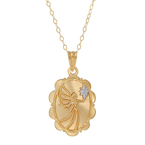 10K Yellow Gold Oval Angel Pendant Necklace