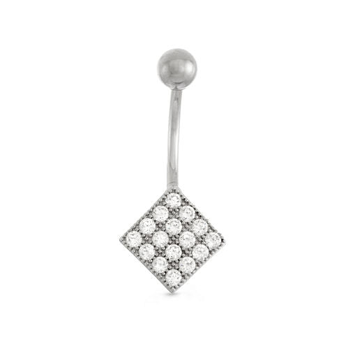 10K White Gold Cubic Zirconia Pave Square Belly Ring