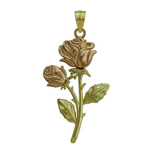 10K Two-Tone Gold Rose Charm Pendant