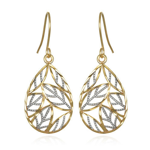 10K Two Tone Gold Pear Drop Earrings