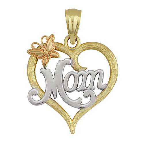 10K Tri-Tone Gold Mom Heart Pendant