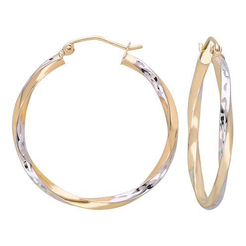 10K Gold Two-Tone Narrow Twisted Hoop Earrings