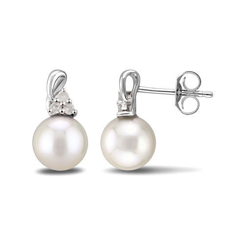 1/8 CT. T.W. Diamond & Cultured Freshwater Pearl Earrings