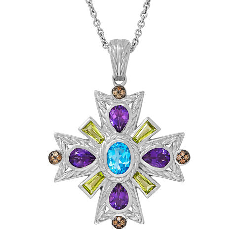 1/8 C.T. TW. Diamond and Gemstone Sterling Silver Pendant Necklace