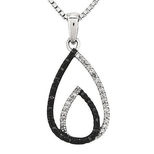 1/7 CT. T.W. White and Color-Enhanced Black Diamond Sterling Silver Teardrop Pendant Necklace