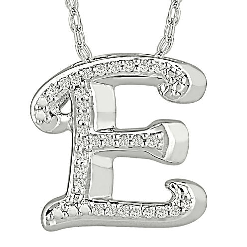 1/7 CT. T.W. Diamond Sterling Silver Initial E Pendant Necklace