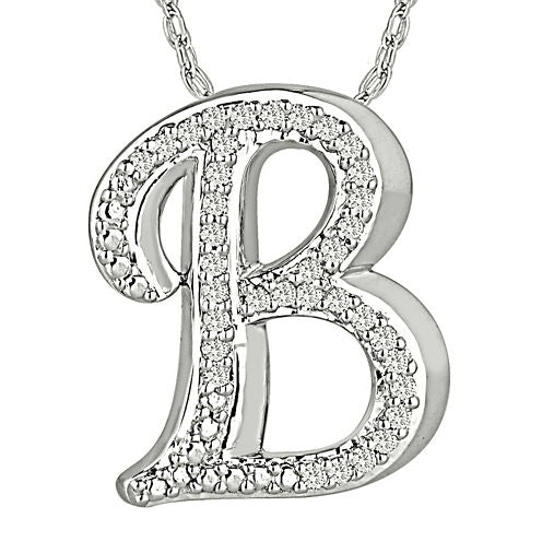 1/7 CT. T.W. Diamond Sterling Silver Initial B Pendant Necklace