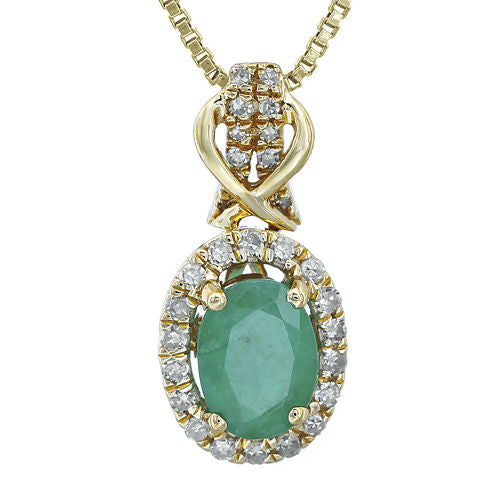 1/7 CT. T.W. Diamond and Genuine Emerald 10K Yellow Gold Drop Pendant Necklace