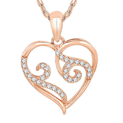 1/7 CT. T.W. Diamond 10K Rose Gold Heart Pendant Necklace