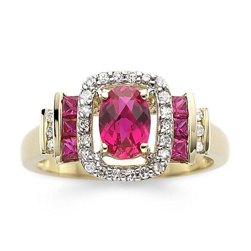 1/7 CT. T.W. Diamond & Lead Glass-Filled Ruby 10K Gold Ring