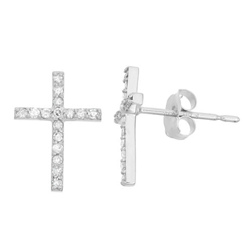 1/6 CT. T.W. Genuine White Diamond 10K Gold 11.6mm Cross Stud Earrings