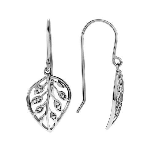 1/6 CT. T.W. Diamond Sterling Silver Leaf Dangle Earrings