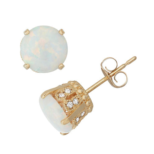 1/6 CT. T.W. Diamond & Simulated White Opal 10K Gold Stud Earrings