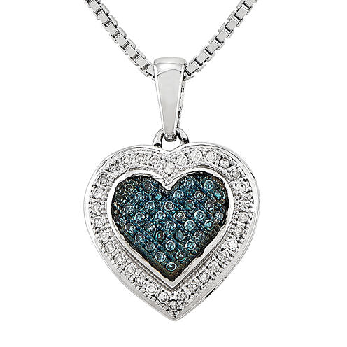 1/5 CT. T.W. White and Color-Enhanced Blue Diamond Sterling Silver Heart Pendant Necklace