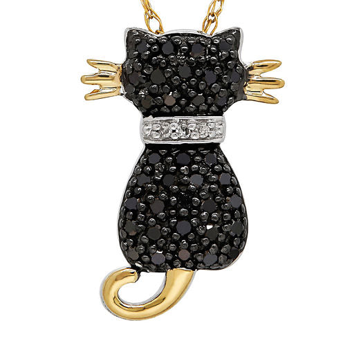 1/5 CT. T.W. White and Color-Enhanced Black Diamond Cat Pendant Necklace