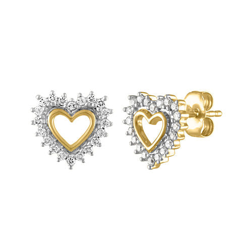 1/5 CT. T.W. Genuine White Diamond 10K Gold 9.3mm Heart Stud Earrings