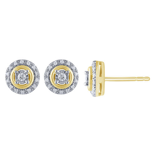 1/5 CT. T.W. Genuine White Diamond 10K Gold 8.7mm Stud Earrings