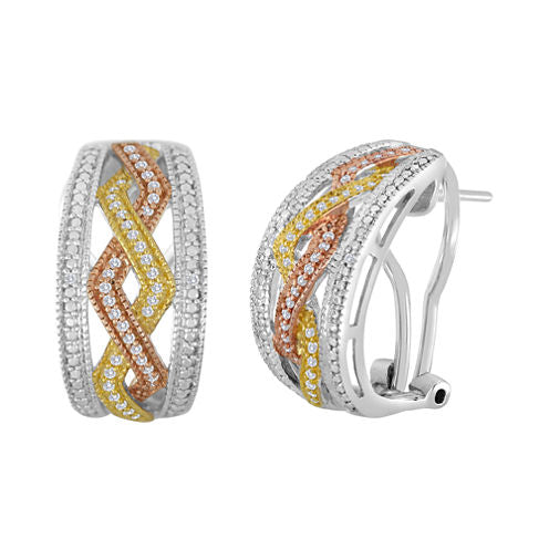 1/5 CT. T.W. Diamond Tri-Tone Hoop Earrings