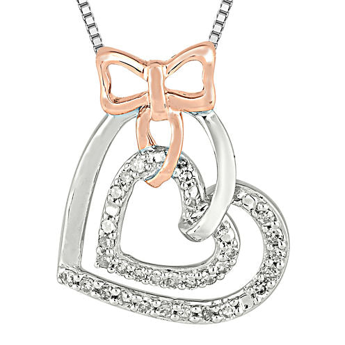 1/5 CT. T.W. Diamond Sterling Silver and 10K Rose Gold Bow Heart Necklace