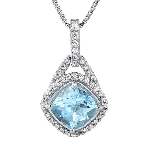 1/5 CT. T.W. Diamond and Genuine Aquamarine 10K White Gold Hoop Drop Pendant Necklace