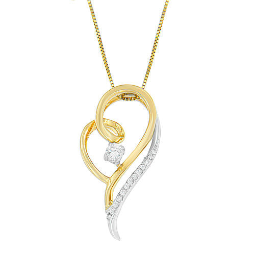 Womens 1/6 CT. T.W. White Diamond 10K Two Tone Gold Heart Pendant Necklace