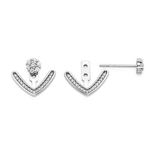 1/5 CT. T.W. Diamond 10K White Gold Cluster and Curve 2-in-1 Earrings