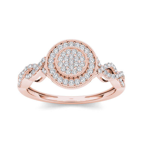 1/5 CT. T.W. Diamond 10K Rose Gold Cluster Engagement Ring