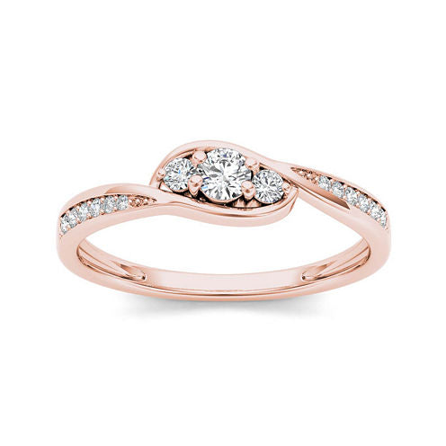 1/5 CT. T.W. Diamond 10K Rose Gold 3-Stone Engagement Ring