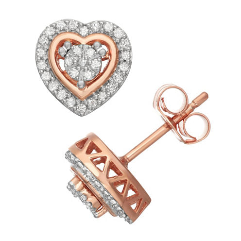 1/4 CT. T.W. White Diamond 14K Rose Gold Over Silver Sterling Silver 17mm Heart Stud Earrings