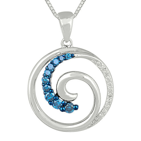 1/4 CT. T.W. White and Color-Enhanced Blue Diamond Swirl Pendant Necklace.