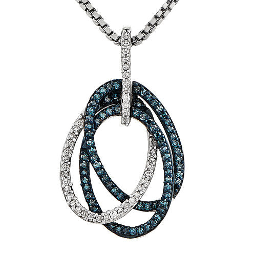 1/4 CT. T.W. White and Color-Enhanced Blue Diamond Sterling Silver Oval Pendant Necklace