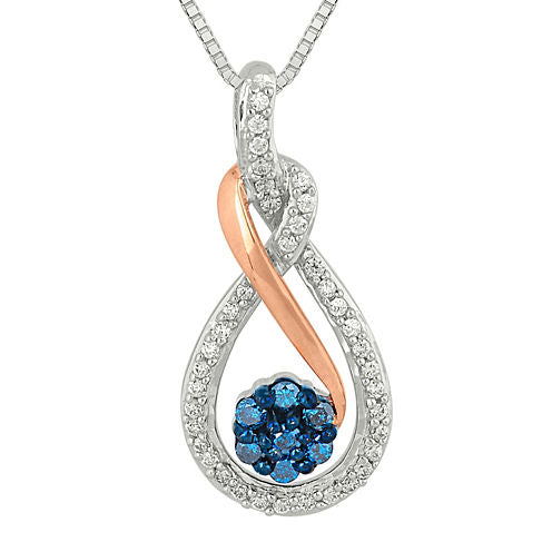 1/4 CT. T.W. White and Color-Enhanced Blue Diamond Pendant Necklace