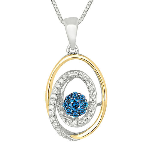 1/4 CT. T.W. White and Color-Enhanced Blue Diamond Circle Pendant Necklace