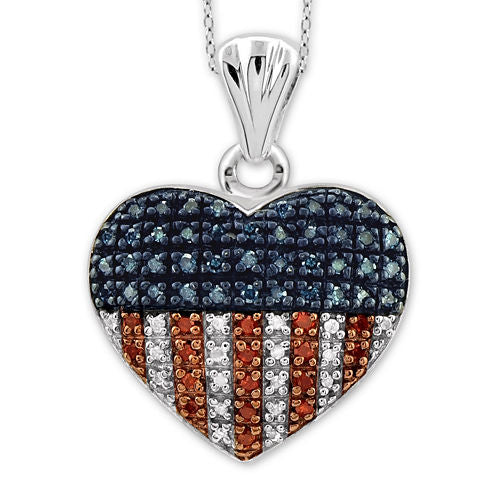 1/4 CT. T.W. White and Color-Enhanced Blue and Red Diamond Sterling Silver Flag Heart Pendant