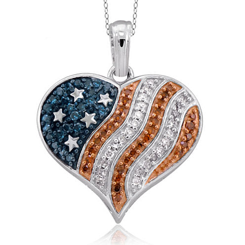 1/4 CT. T.W. White and Color-Enhanced Blue and Red Diamond Flag Heart Pendant Necklace