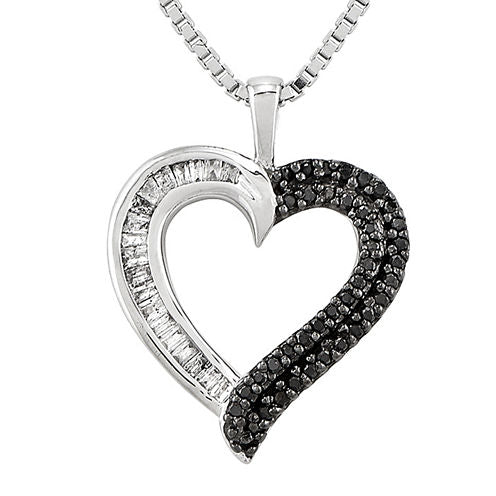 1/4 CT. T.W. White and Color-Enhanced Black Diamond Sterling Silver Heart Pendant Necklace