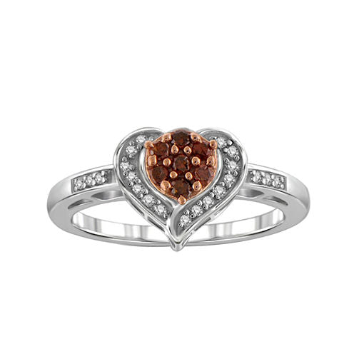 1/4 CT. T.W. White & Color-Enhanced Red Diamond Sterling Silver Heart Ring