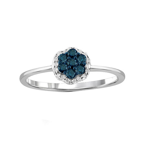 1/4 CT. T.W. White & Color-Enhanced Blue Diamond Cluster Sterling Silver Ring