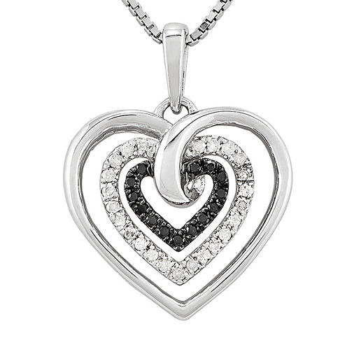 1/4 CT. T.W. White & Color-Enhanced Black Diamond Sterling Silver Heart Pendant