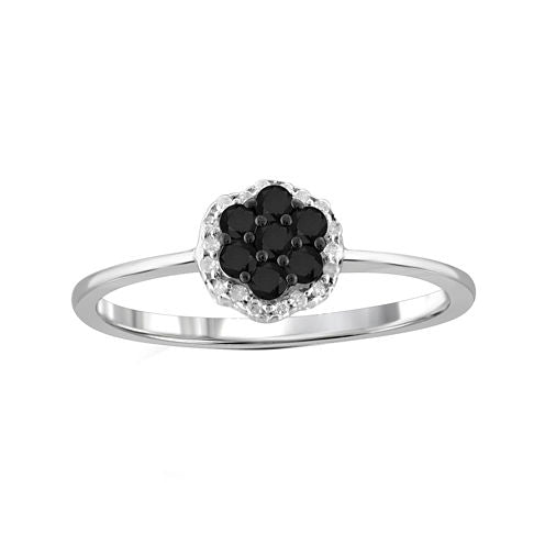 1/4 CT. T.W. White & Color-Enhanced Black Diamond Cluster Sterling Silver Ring