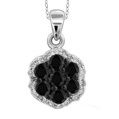 1/4 CT. T.W. White & Color-Enhanced Black Diamond Cluster Sterling Silver Pendant