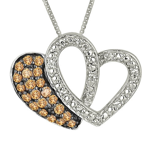 1/4 CT. T.W. White & Champagne Diamond Sterling Silver Double Heart Pendant