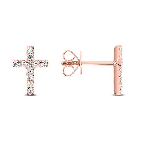 1/4 CT. T.W. Genuine White Diamond 14K Gold Cross Drop Earrings