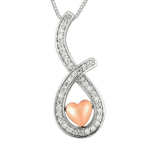 1/4 CT. T.W. Diamond Sterling Silver & 10K Rose Gold Heart Teardrop Pendant