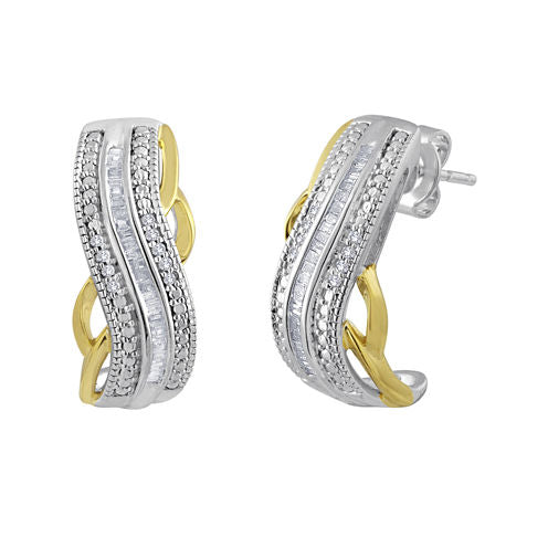 1/4 CT. T.W. Diamond Hoop Earrings in Sterling Silver and 14K Yellow Gold Accent