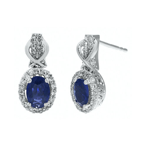 1/4 CT. T.W. Diamond and Genuine Sapphire 10K White Gold Drop Earrings