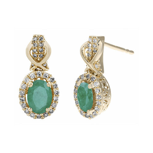 1/4 CT. T.W. Diamond and Genuine Emerald 10K Yellow Gold Drop Earrings