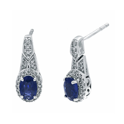 1/4 CT. T.W. Diamond and Genuine Blue Sapphire Oval Drop Earrings